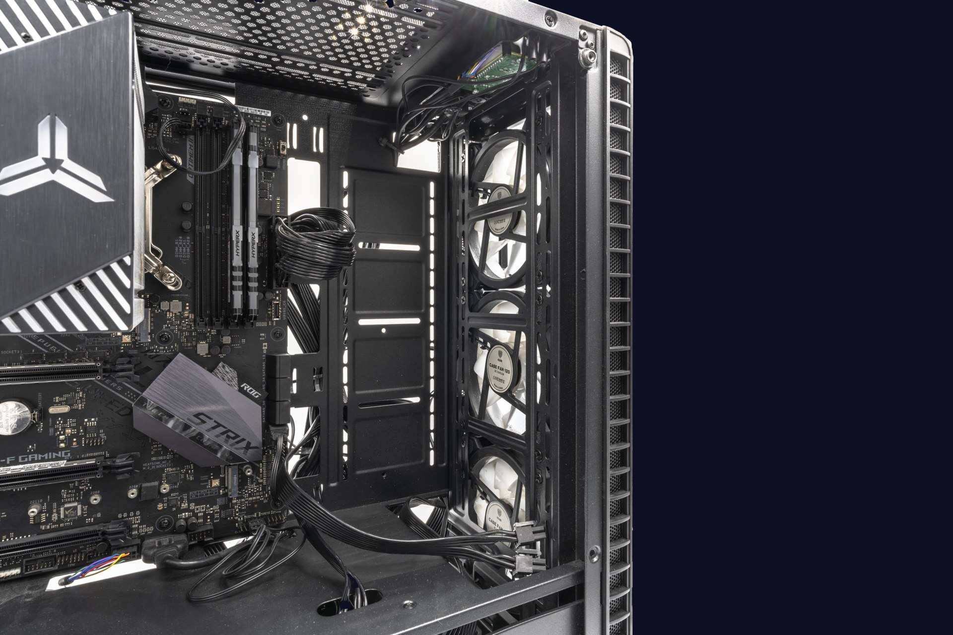 Gaming PC with glass side panel and lit components